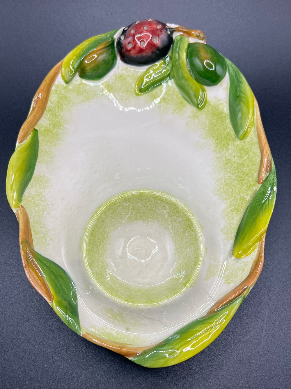 🇮🇹 Vintage Italian Ceramic Olive Chip & Dip Platter